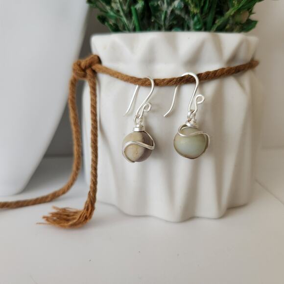 Silver Plated Wire Wrapped Amazonite Earrings, Boho Dangle Earrings - Picture 4 of 10